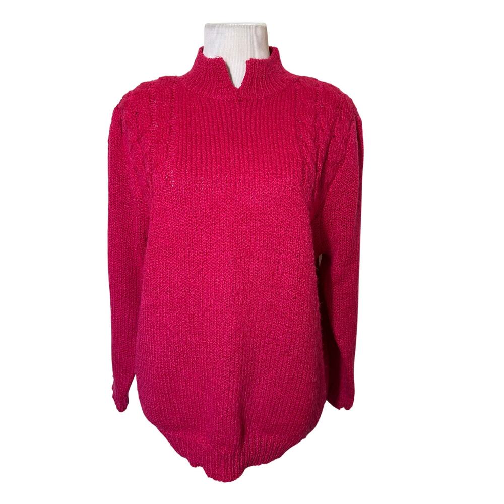Vintage 80s Bristol Court Hot Pink Shoulder Pad Knit Sweater